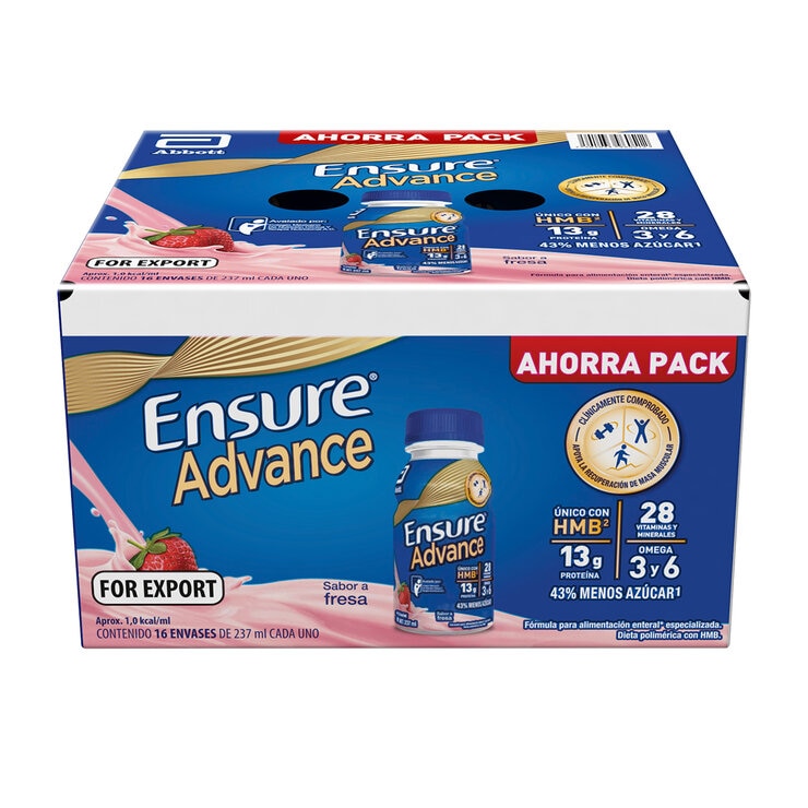 Ensure Advance Suplemento Alimenticio Sabor Fresa 16 pzas de 237 ml