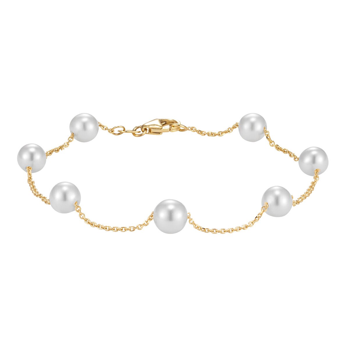 Pulsera de Perlas, Blancas, 5.5-6.0mm, Oro Amarillo de 14k