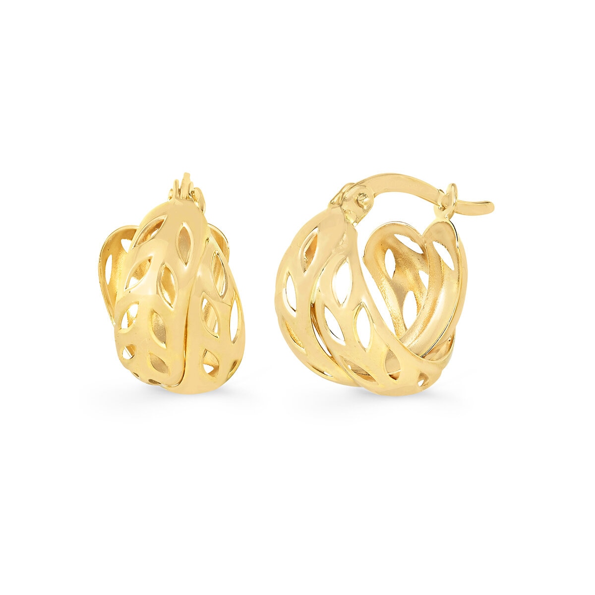 Aretes, Doble Fila con Diseno Calado, Oro Amarllo 14K Aretes, Doble Fila con Diseno Calado, Oro Amarllo 14K