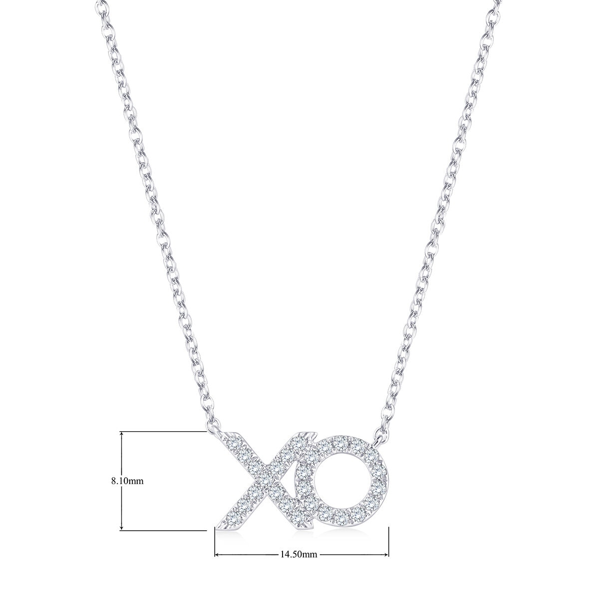 Collar de Diamantes 0.18ctw, con Dije de 'XO', Oro Blanco 14K Collar de Diamantes 0.18ctw, con Dije de 'XO', Oro Blanco 14K