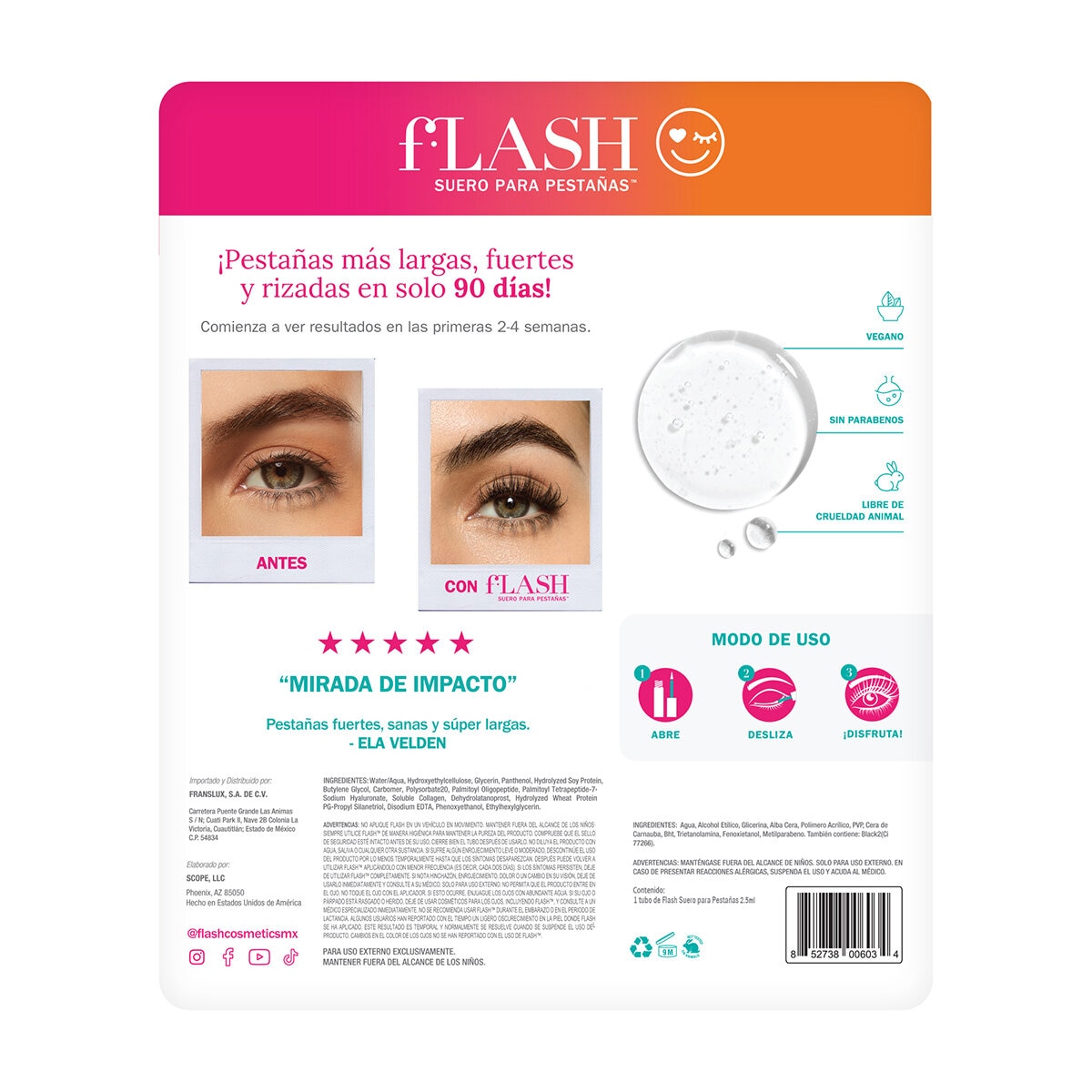 Flash Suero Amplificador de Pestañas 2.5 ml