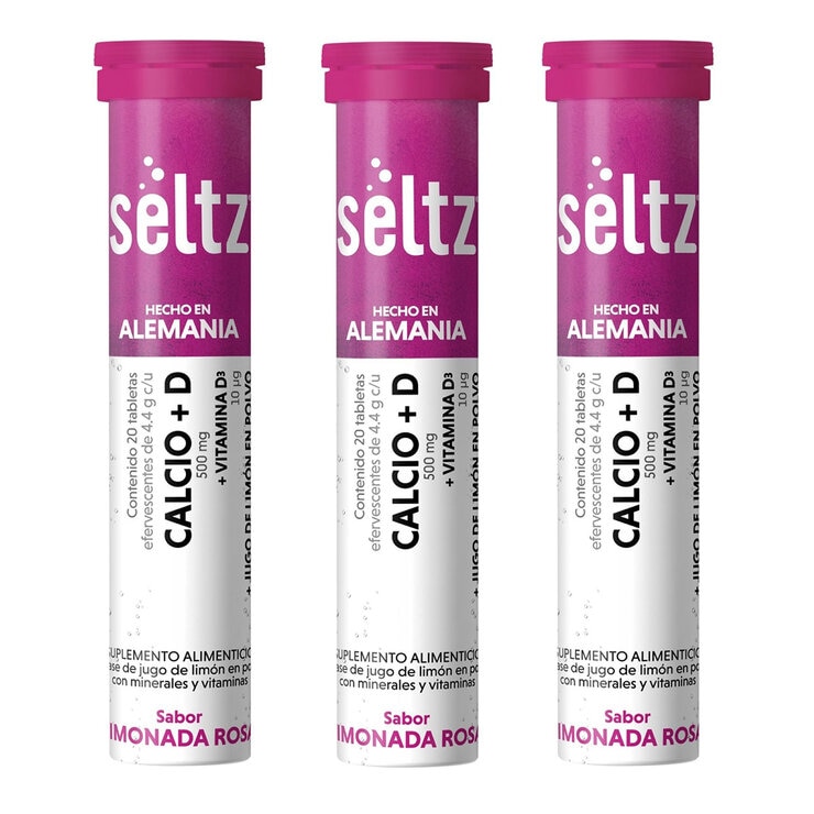 Seltz Calcio + Vitamina D 3 Tubos con 20 Tabletas Efervescentes c/u Sabor Limonada Rosa Seltz Calcio + Vitamina D 3 Tubos con 20 Tabletas Efervescentes c/u Sabor Limonada Rosa