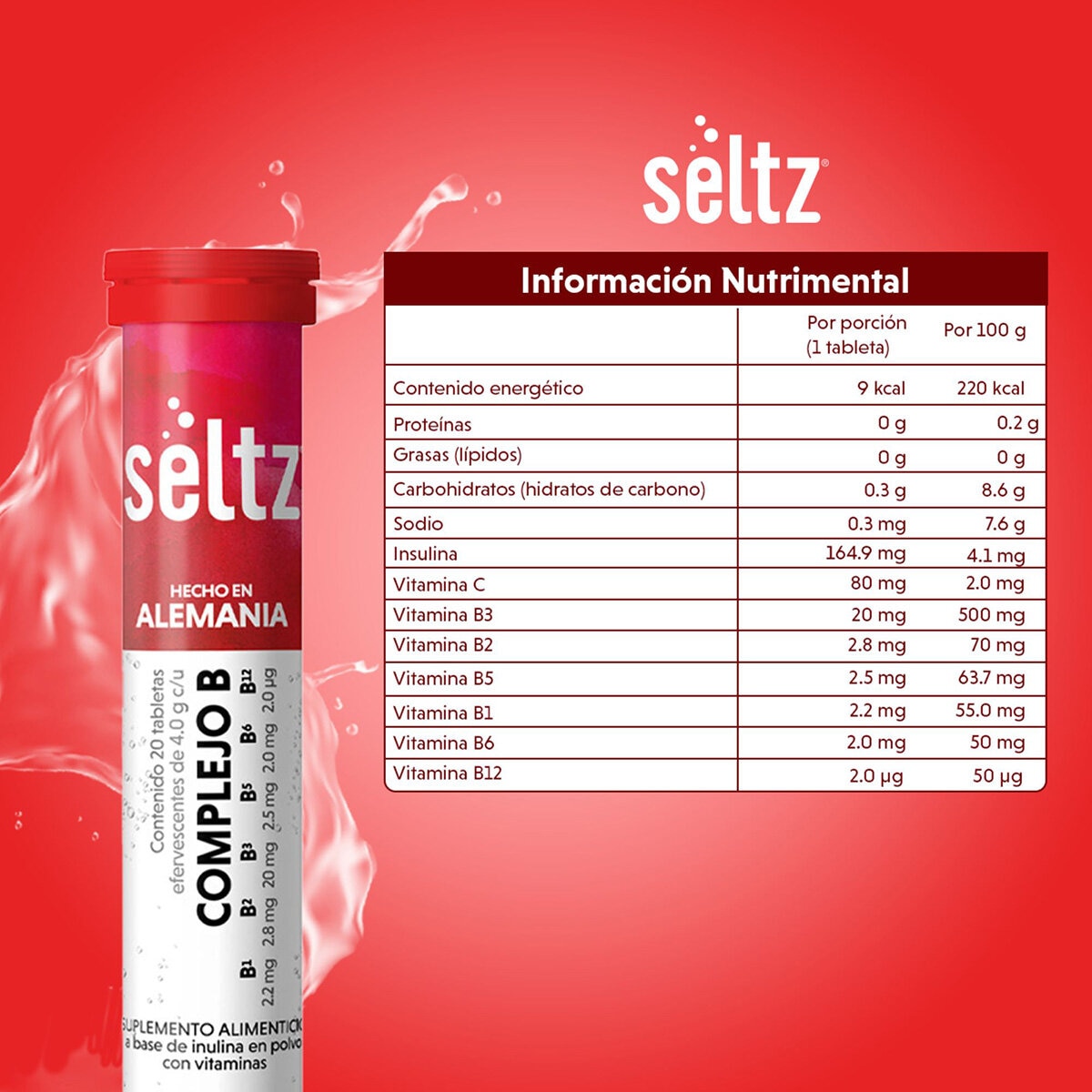 Seltz Complejo B 3 Tubos con 20 Tabletas Efervescentes c/u Sabor Cereza Seltz Complejo B 3 Tubos con 20 Tabletas Efervescentes c/u Sabor Cereza