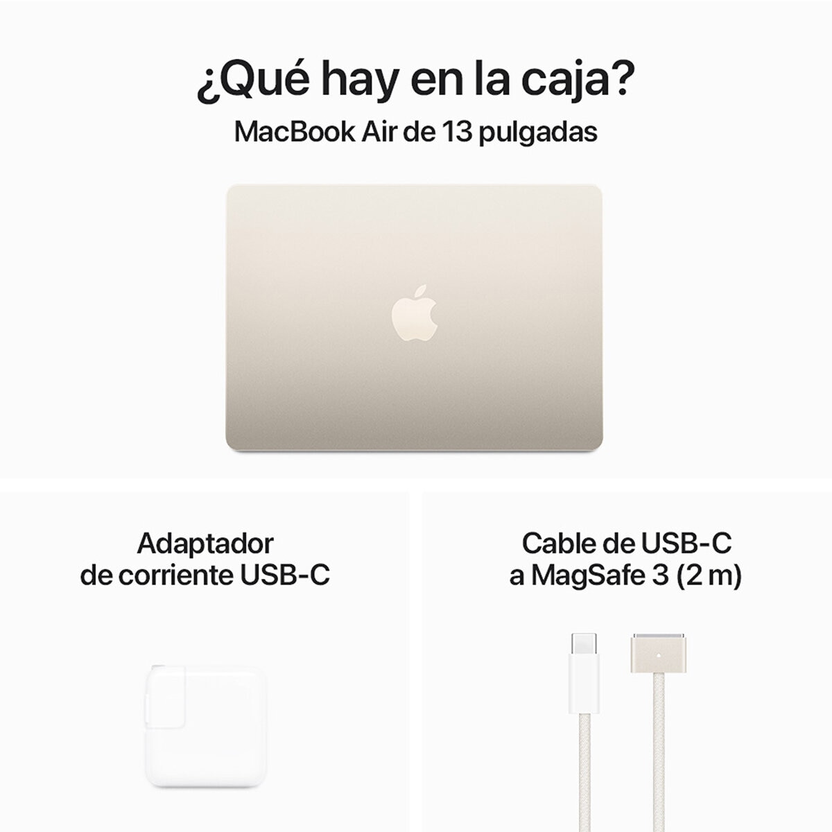 Apple MacBook Air 13" Chip M3 512GB Blanco Estelar CPU de 8 núcleos GPU de 10 núcleos Memoria unificada de 24GB