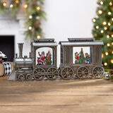 Tren Navideño con Nieve y Luces LED, Plata