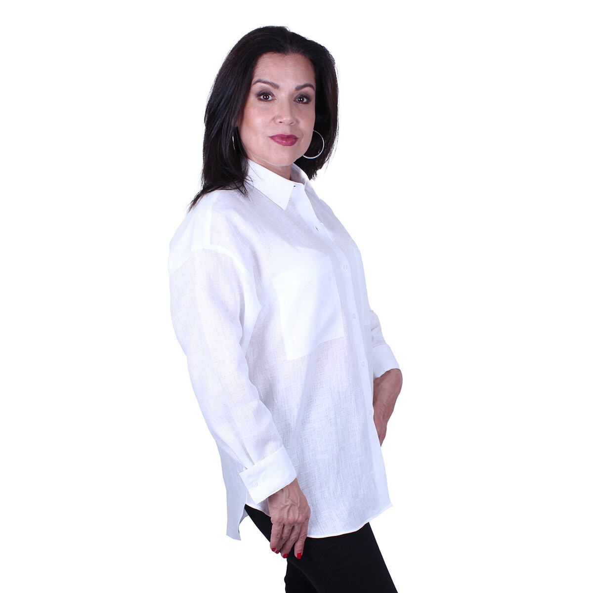 Emporio Colombo, Blusa Oversize de Lino para Dama en Varias Tallas, Color Blanco