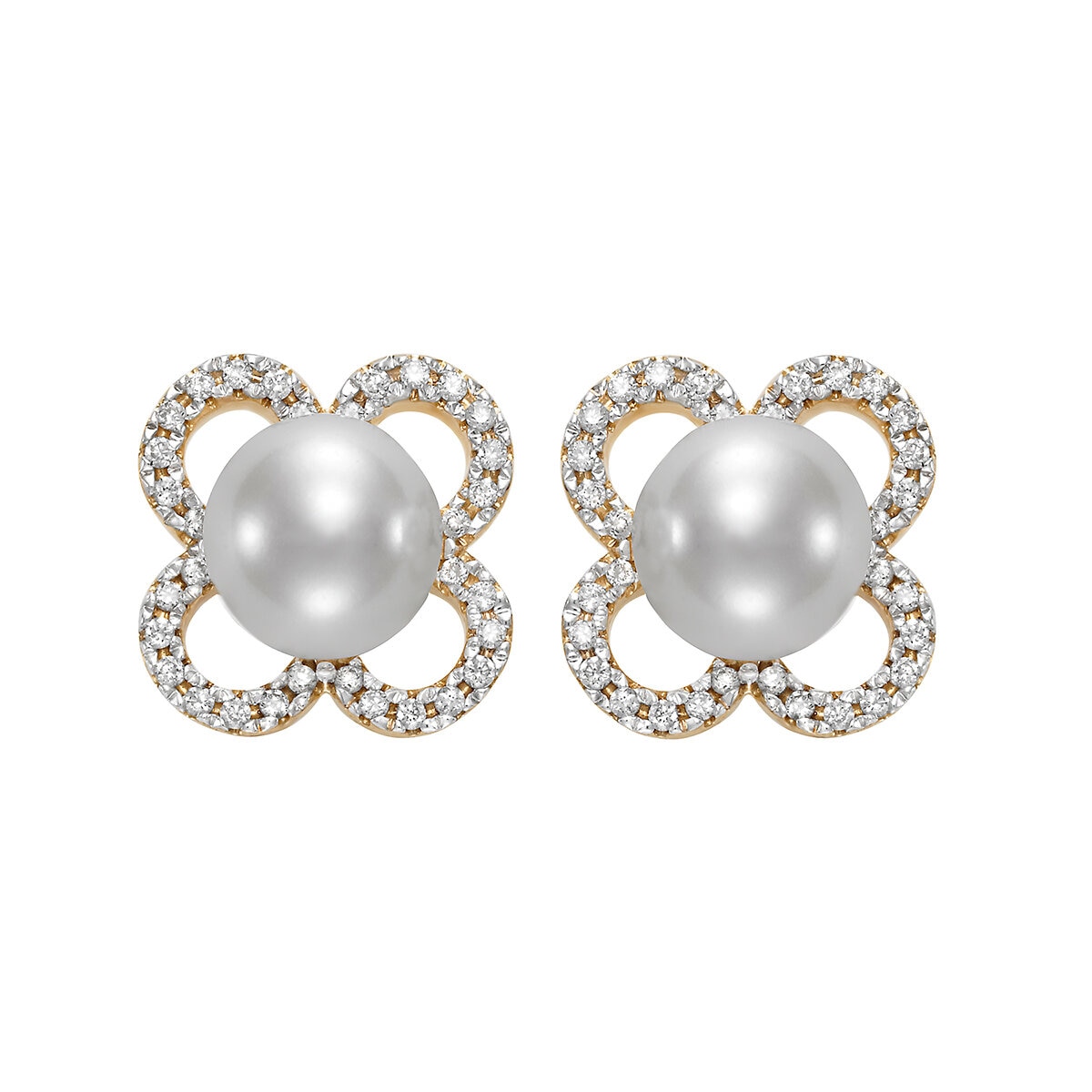 Aretes de Perlas Cultivadas y Diamantes 0.20ctw, , Oro Blanco de 14kt