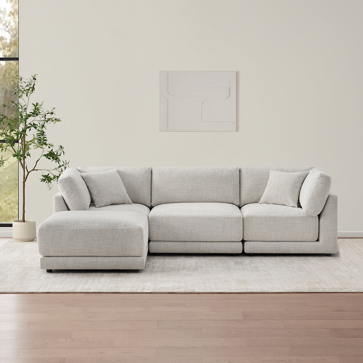 Aiden & Ivy, Dayna, Sofá Modular de Tela de 4 Piezas con 2 Almohadas Aiden & Ivy, Dayna, Sofá Modular de Tela de 4 Piezas con 2 Almohadas