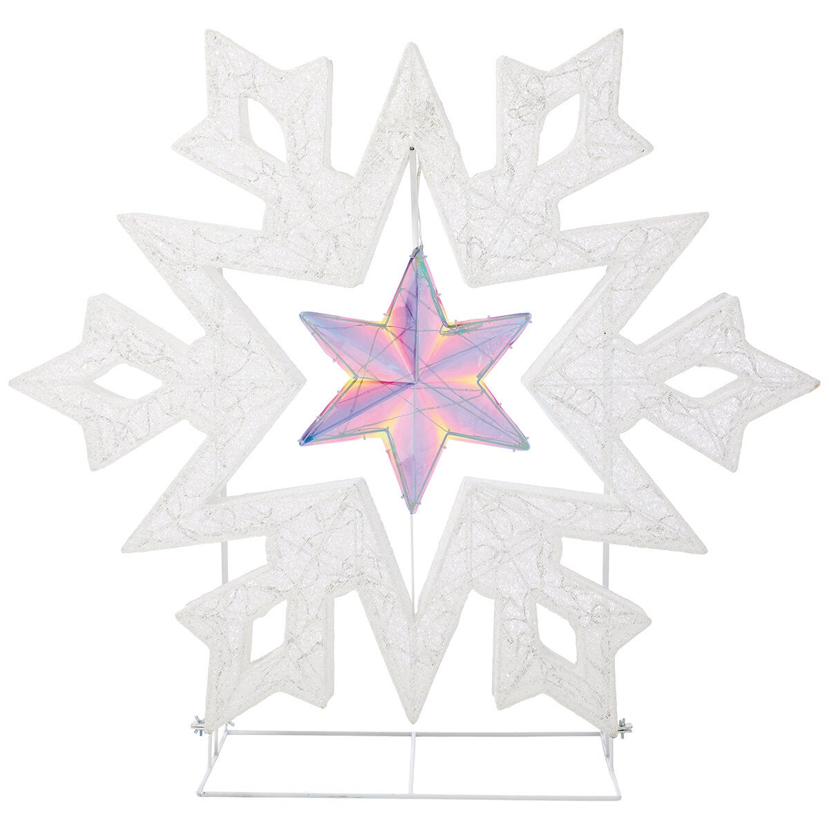 Copo de Nieve con Estrella Prismática Giratoria con Luces LED Copo de Nieve con Estrella Prismática Giratoria con Luces LED