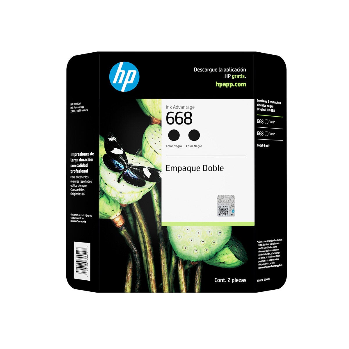 HP668 Cartucho de Tinta Negra 2 Pack 6L6T4BL HP668 Cartucho de Tinta Negra 2 Pack 6L6T4BL