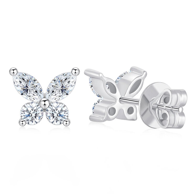 Aretes de Diamantes 0.58ctw, Forma Mariposa, Oro Blanco 14K Aretes de Diamantes 0.58ctw, Forma Mariposa, Oro Blanco 14K