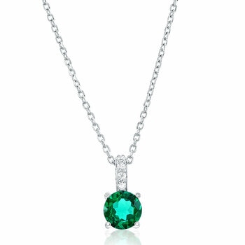 Collar con Dije de Esmeralda Creado y Diamantes 0.60ctw, Oro Blanco de 14K Collar con Dije de Esmeralda Creado y Diamantes 0.60ctw, Oro Blanco de 14K
