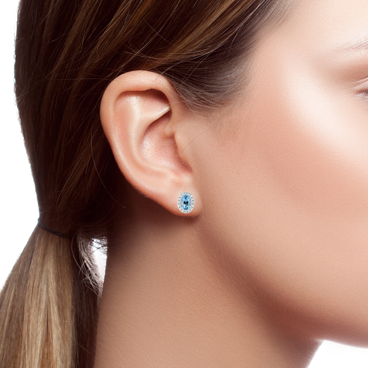 Aretes de Aquamarina con diamantes 0.19ctw, Oro Blanco 14K