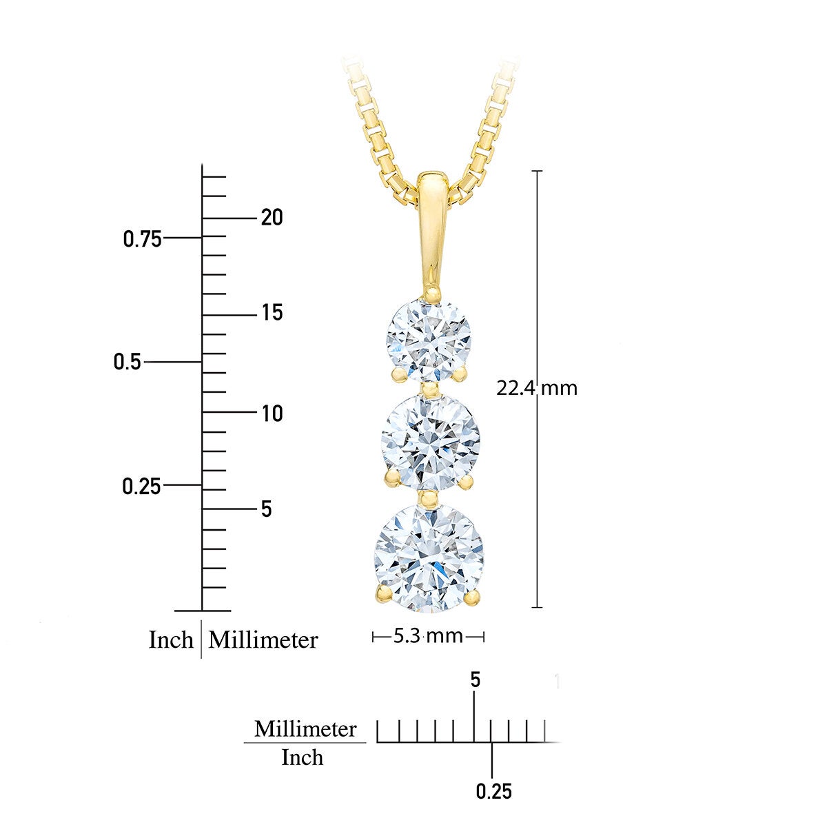 Dije de 3 Diamantes 1ct, Oro Amarillo 14k Dije de 3 Diamantes 1ct, Oro Amarillo 14k