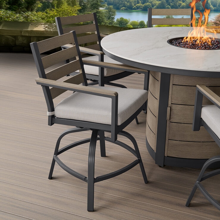 Agio, Nicolet Comedor Alto con Fogatero para Jardín de 7 piezas