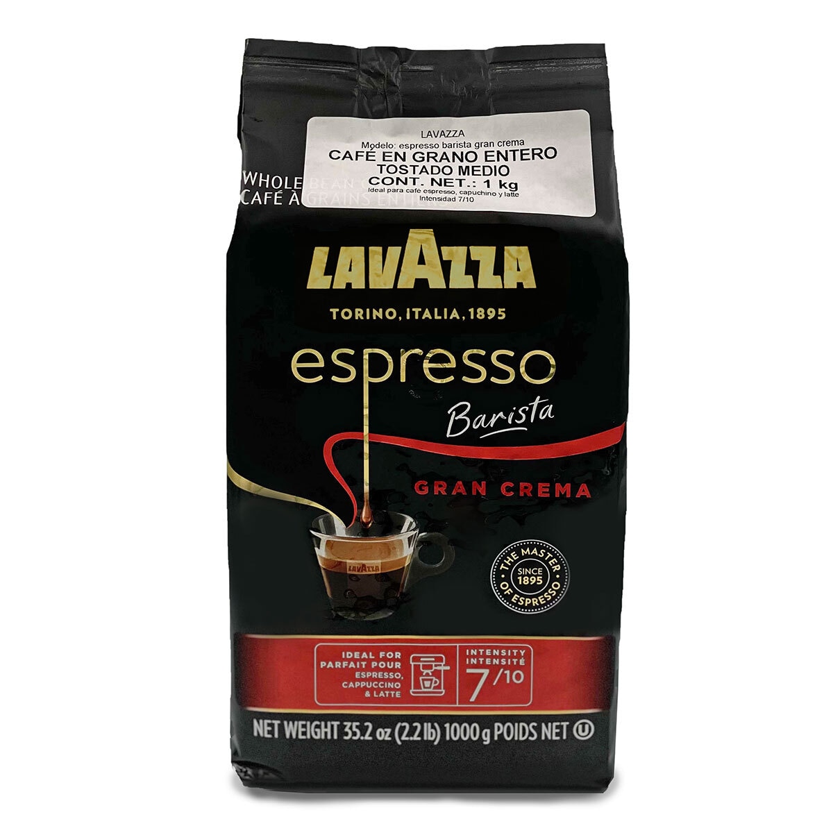 Lavazza Mezcla de café en grano entero Super Crema, tostado expreso medio,  4.4 libras, paquete de 2