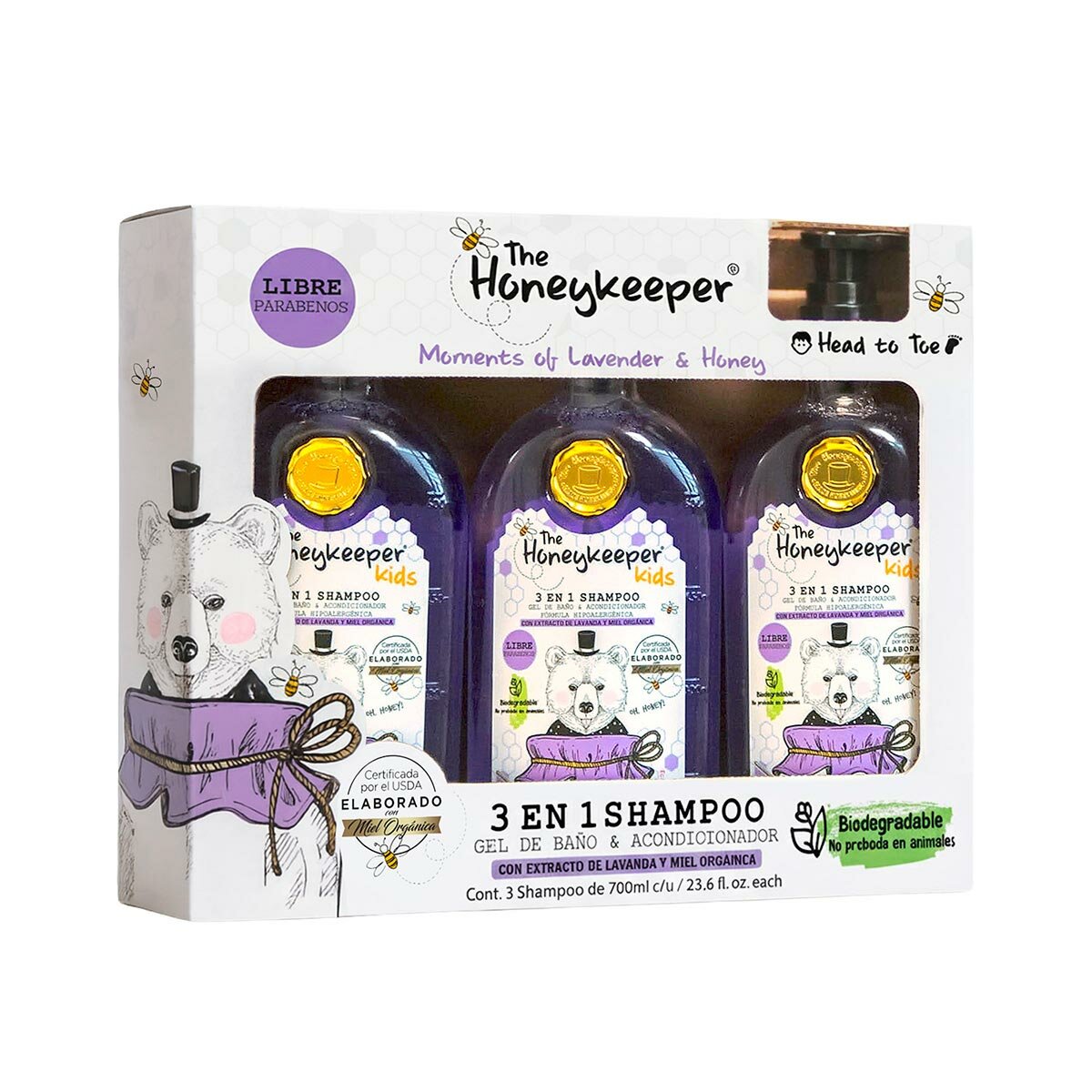 The Honeykeeper Shampoo 3 en 1 con Lavanda 3 pzas de 700 ml