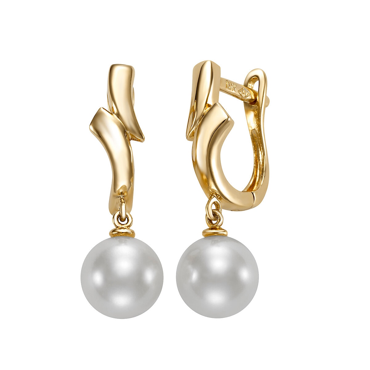 Aretes de Perlas Cultivadas Agua Dulce, 7.0-7.5mm, Oro Amarillo de 14K