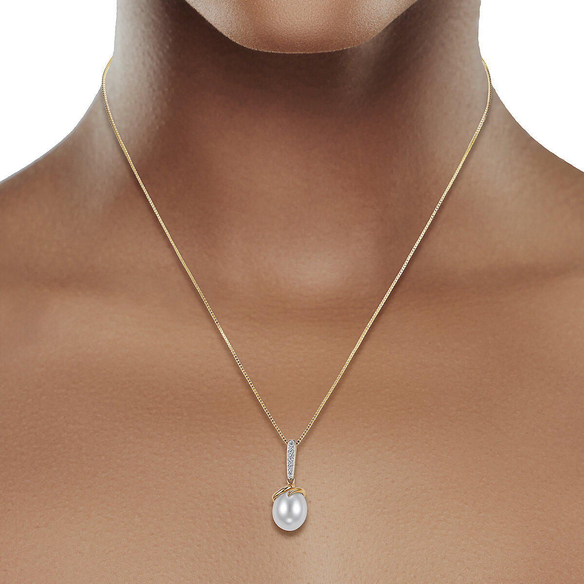 Dije de Perla Cultivada, 9-10mm, Con Diamantes .04ctw, Oro Dos Tonos de 14K