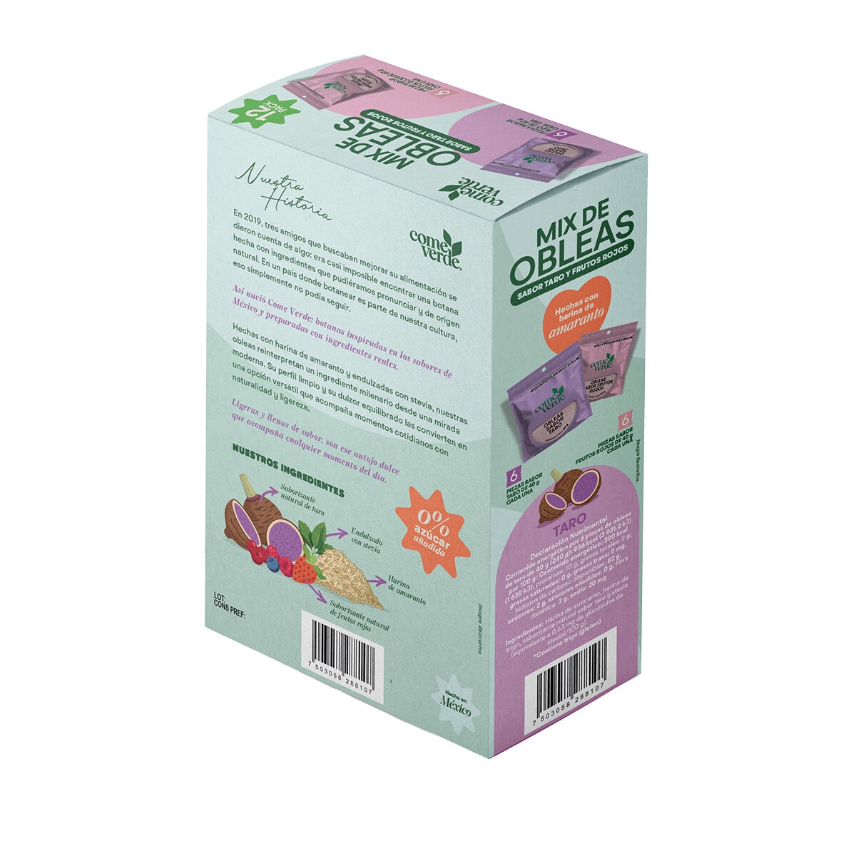 Come Verde Mix de Obleas Sabor Taro y Frutos Rojos 12/40 g