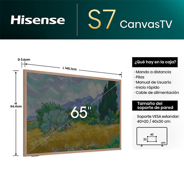 Hisense Pantalla 65" QLED 4K Canvas Google TV 65S7N Hisense Pantalla 65" QLED 4K Canvas Google TV 65S7N