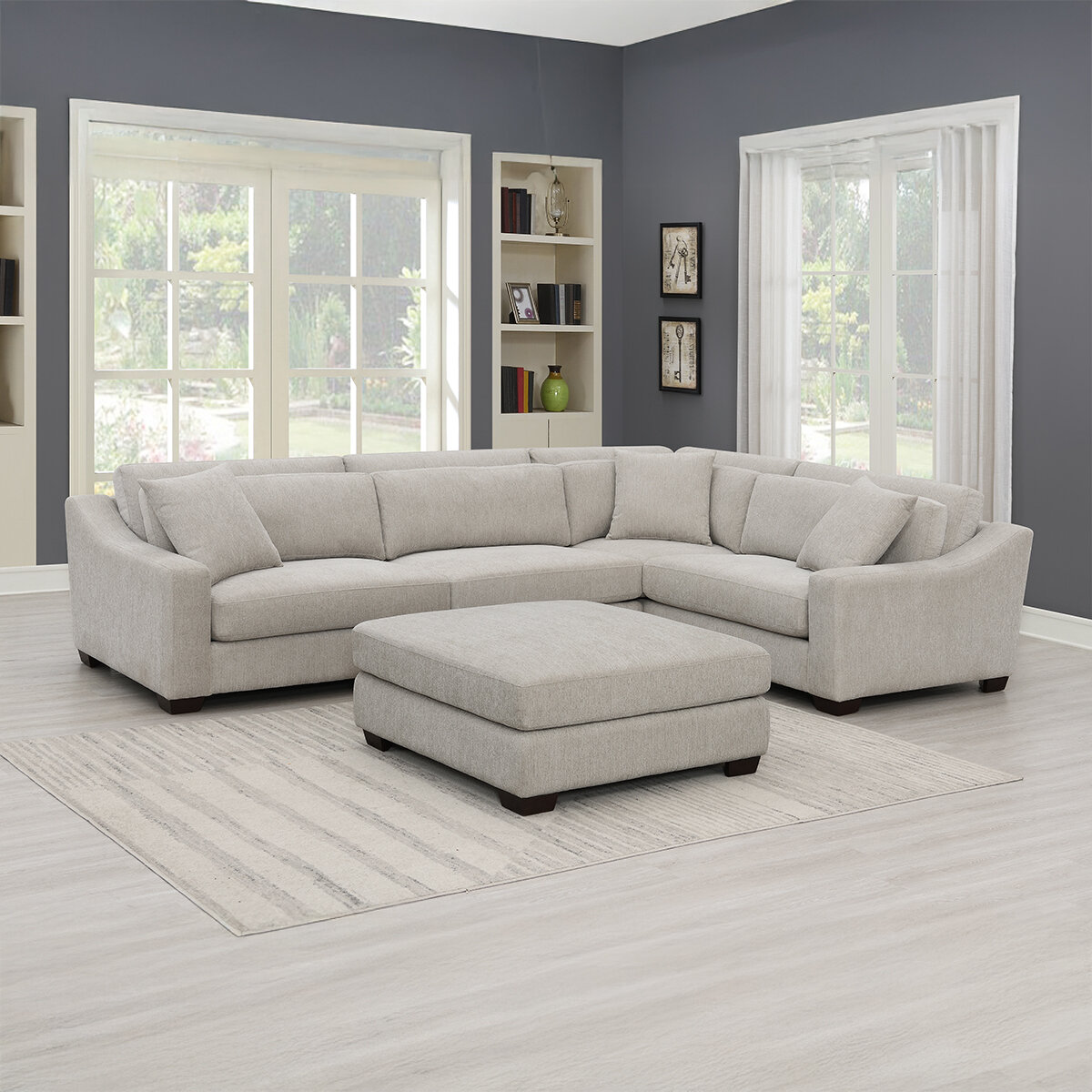 East & Vine Furniture, Evelynne, Sofá Seccional de Tela de 2 Piezas con Otomano