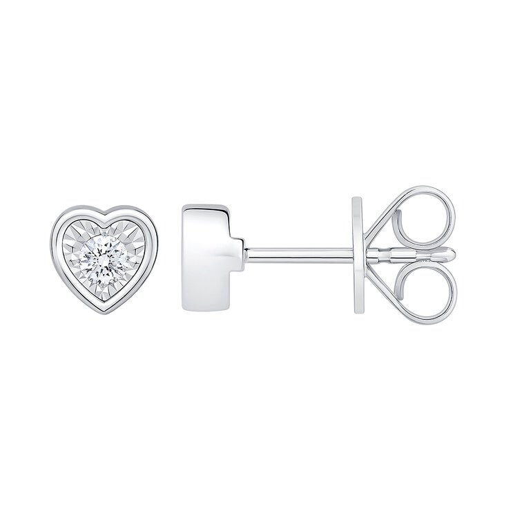 Aretes de Corazon de Diamantes 0.10ctw, Oro Blanco 14K