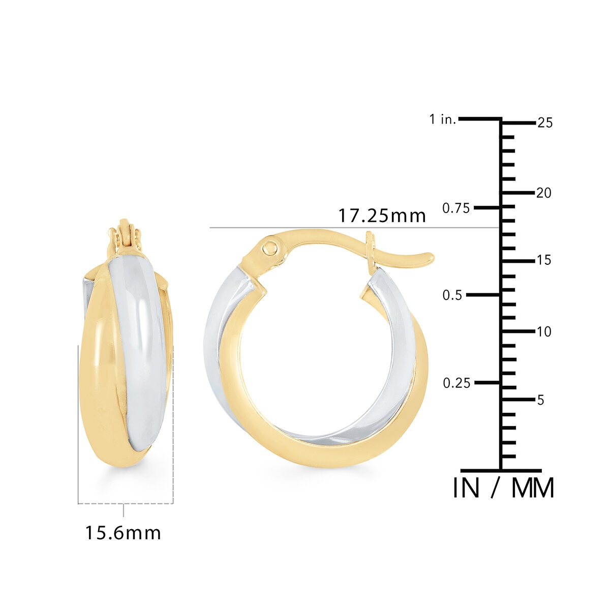 Aretes, Arracadas de Doble Fila, Oro Dos Tonos 14K