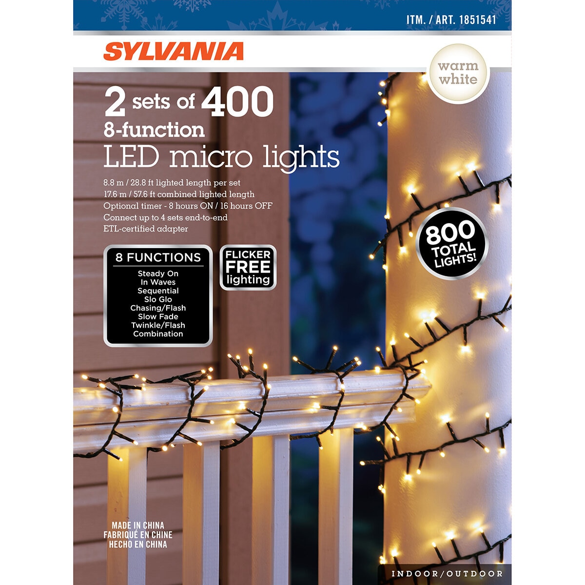 Sylvania Serie Navideña de 400 Luces LED, 2 Piezas