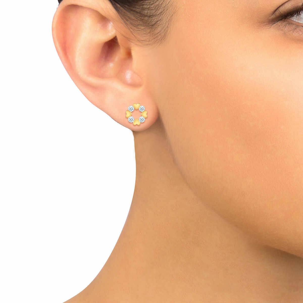 Aretes de Diamantes 0.30ctw con Corazones, Oro Amarillo 14K