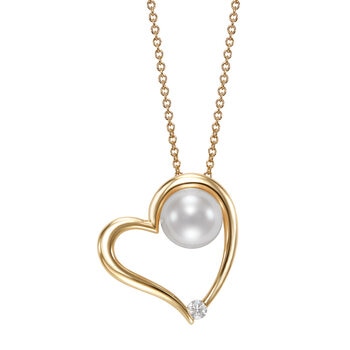 Dije de Perla Cultivada, 7-7.5mm, Con Diamante .053ctw, Oro Amarillo de 14K
