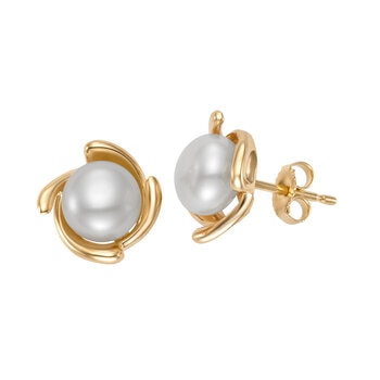 Aretes de Poste, Perla, Oro Amarillo, 14kt