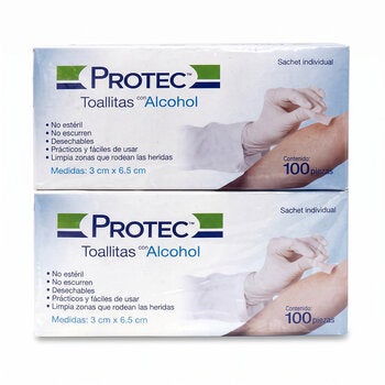 Protect Toallitas Alcohol 2 cajas de 100 piezas c/u Protect Toallitas Alcohol 2 cajas de 100 piezas c/u