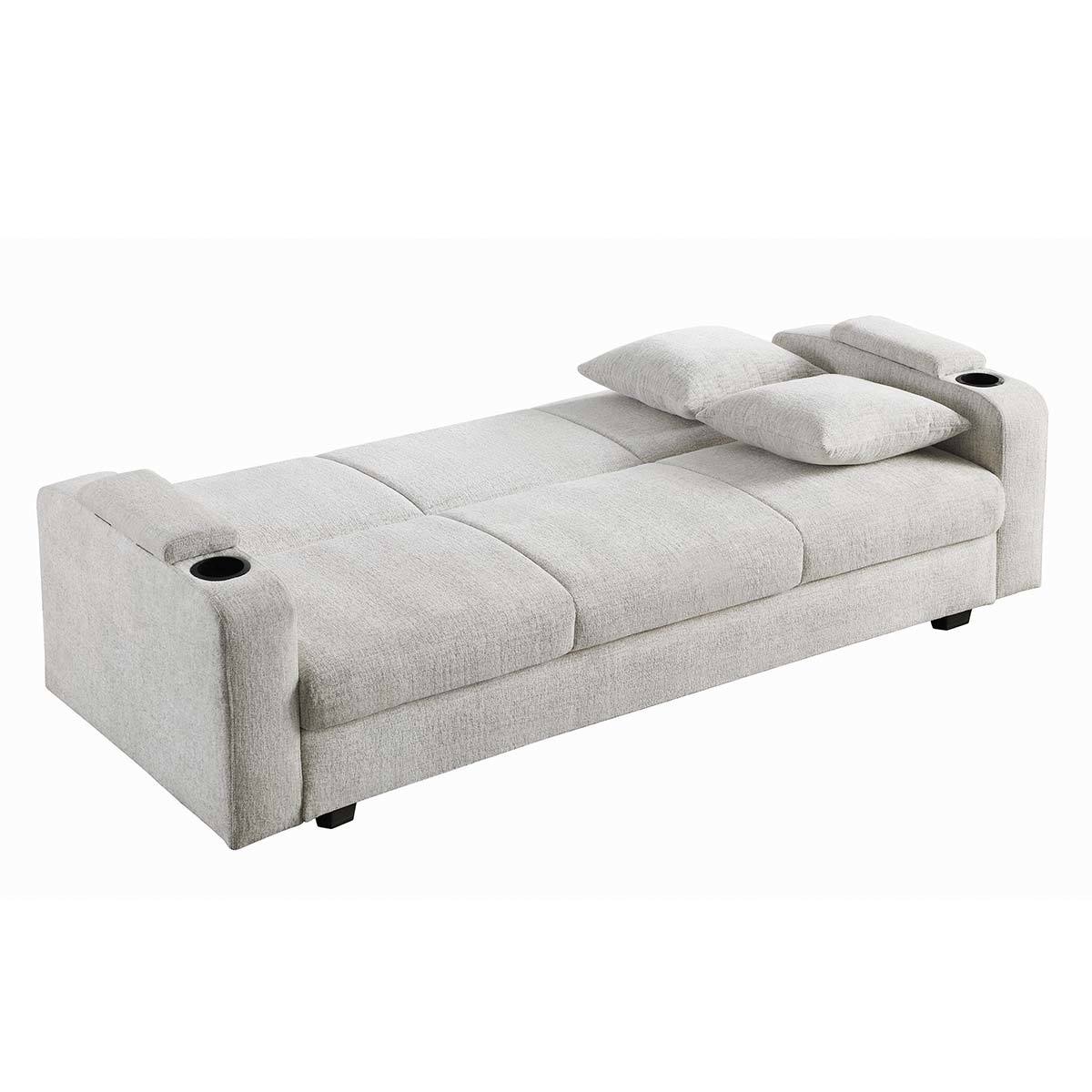 Coaster, Sofá Cama Elegante Color Beige, 3 Plazas con Portavasos