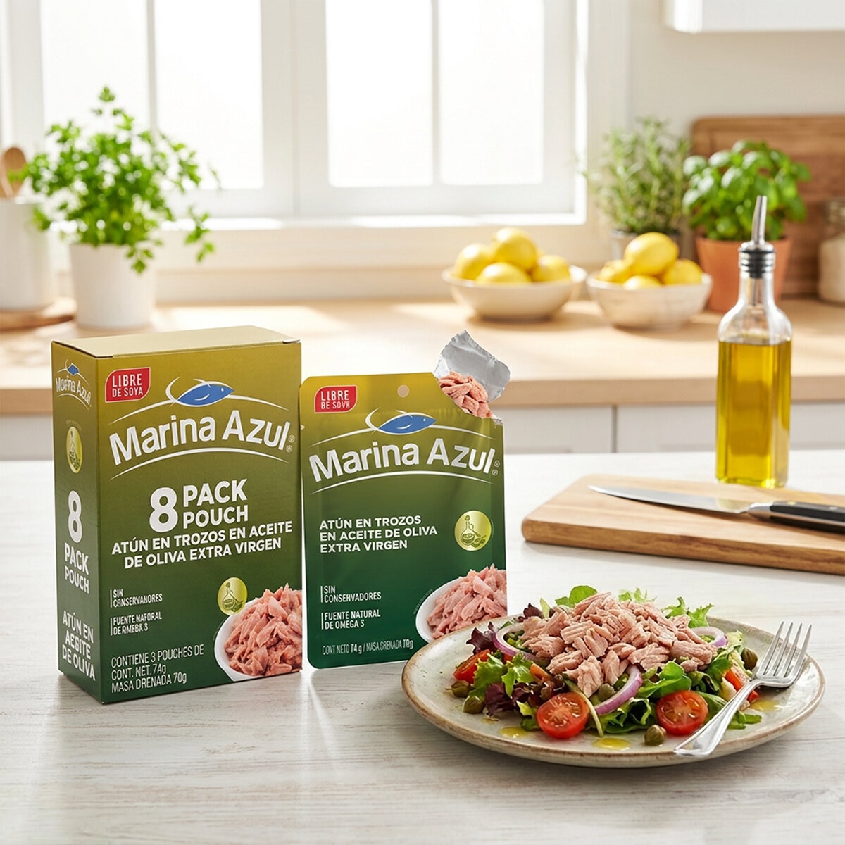 Marina Azul Atún en Aceite de Oliva Pouch 8 sobres de 74 g