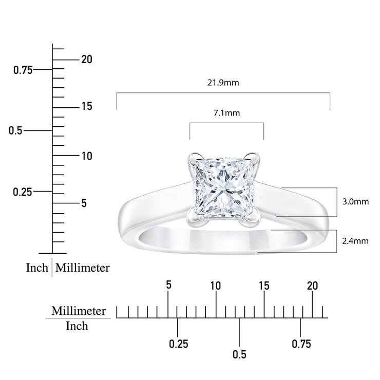 Anillo, 1.0ct Diamante Solitario, Corte Princesa, Platino