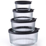 King Crystal 8 Tazones de Vidrio con Tapa de Silicona para Alimentos King Crystal 8 Tazones de Vidrio con Tapa de Silicona para Alimentos