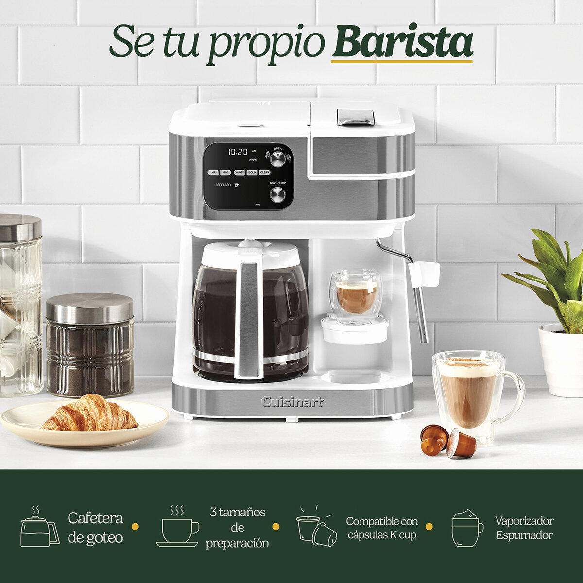 Cuisinart Cafetera Multifuncional 4 en 1, Compatible con Cápsulas Keurig K-Cup, Nespresso original Line