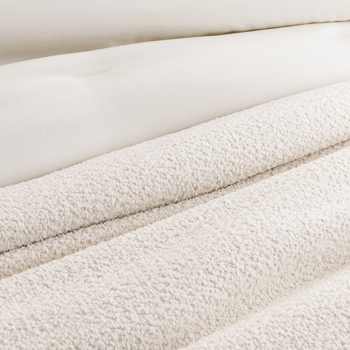 Cococozy, Juego de Edredón, Modelo Boucle, Tamaño King, Color Blanco