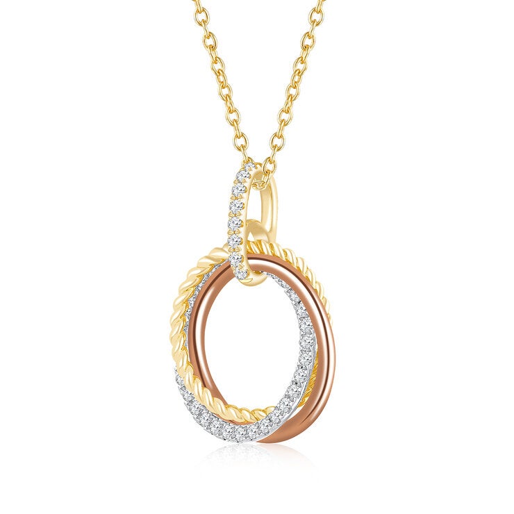 Collar con Dije Circular, 0.27ctw Diamantes, Oro Blanco y Amarillo 14K Collar con Dije Circular, 0.27ctw Diamantes, Oro Blanco y Amarillo 14K