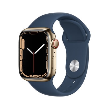 Apple Watch S7 (GPS+Celular) Caja de acero inoxidable color oro de 41mm con correa deportiva color abismo
