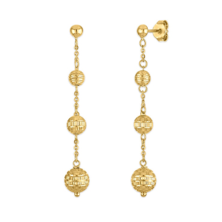 Aretes, Colgantes de Cuentas, Oro Amarillo 14K Aretes, Colgantes de Cuentas, Oro Amarillo 14K